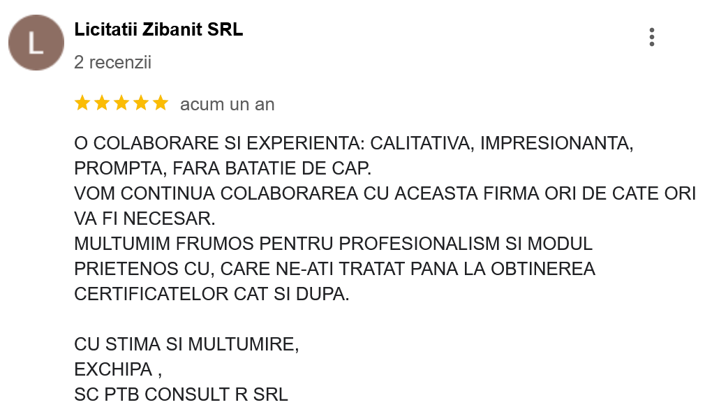 Licitatii Zibanit SRL certificare iso